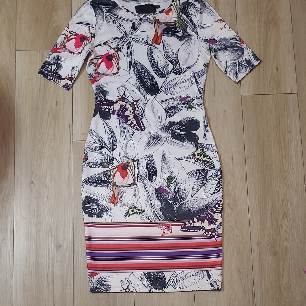 Signature 8 White Floral and Butterfly Midi Dress Size M